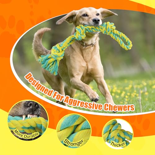 Tough Dog Toy Ropes for Large/Medium Aggressive Chewers, 2 Nearly Indestructible Dog Chew Toys, Tug of War Dog Toy for Large Breed, 100% Natural Cotton for Teeth Cleaning Tough Dog Toy Ropes for Large/Medium Aggressive Chewers, 2 Nearly Indestructible Dog Chew Toys, Tug of War Dog Toy for Large Breed, 100% Natural Cotton for Teeth Cleaning