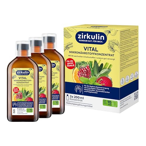 Zirkulin Vital Mikronährstoffkonzentrat (3x200ml) – 60 Tage Reichweite - 66 Vitalstoffe aus Obst, Gemüse & Kräutern - Wertvolle Polyphenole – Vitamine & Mineralstoffe für die Familie