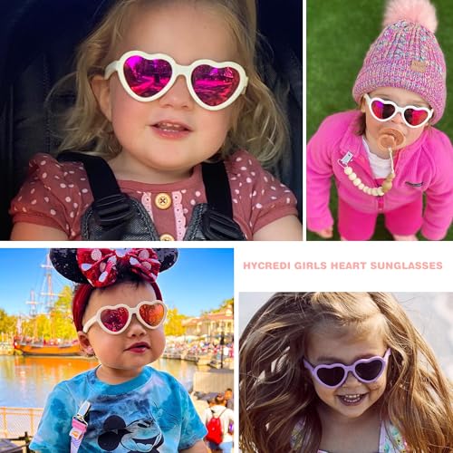 Hycredi Kids Heart Sunglasses for Girls - TPEE Rubber Flexible Toddler Polarized Sunglasses with Strap Age 2-83