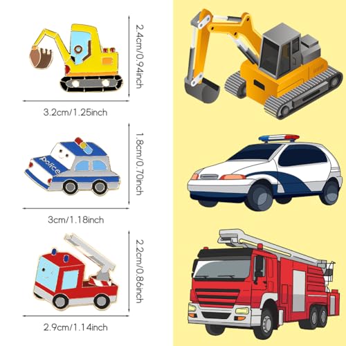 3 Pcs Car Brooch Pins Excavator Police Car Fire Truck Enamel Brooch Lapel Pin Cute Cartoon Badge for Kids Boys Girls T-Shirt Bags Backpack Accessories Gift2