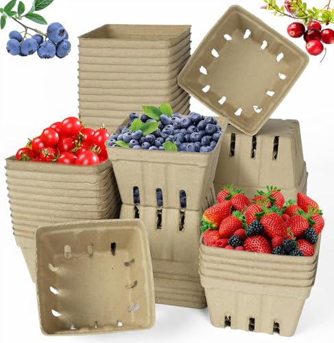 30 Pack Natural Pulp Fiber Berry Basket Molded Produce Vented Basket Kitchen Supplies for Strawberry Blueberry Raspberry fruit baskets berry containers strawberry basket berry farmers market stand