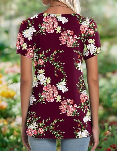 Image of CATHY 2026 Women Tops Summer Short Sleeve Tunic V Neck T-Shirts Loose Casual Floral Blouse S-4XL