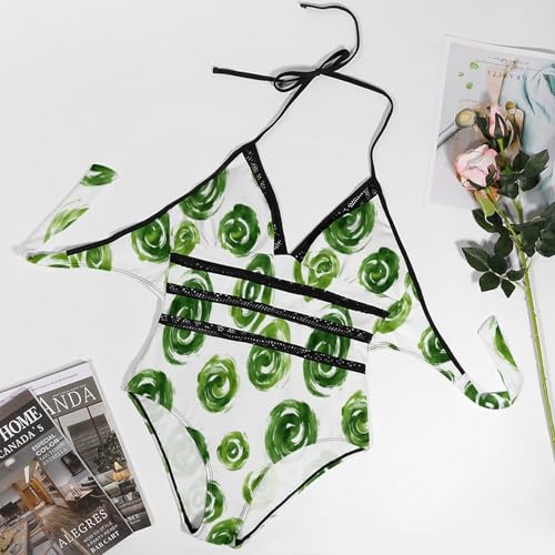 Maillot de bain une pièce motif spirale sexy col V - 7