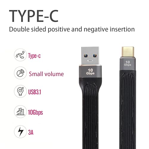 Vista 6 de CY 10Gbps USB 3.1 tipo C macho a USB3.0 tipo A macho plano delgado FPC cable de datos 5.1 in para teléfono portátil