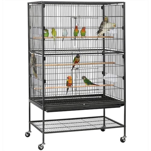 Yaheetech 132cm Large Parrot Bird Cage for Cockatiel Lovebird Durable Frame With Perch Stand and Wheels Black