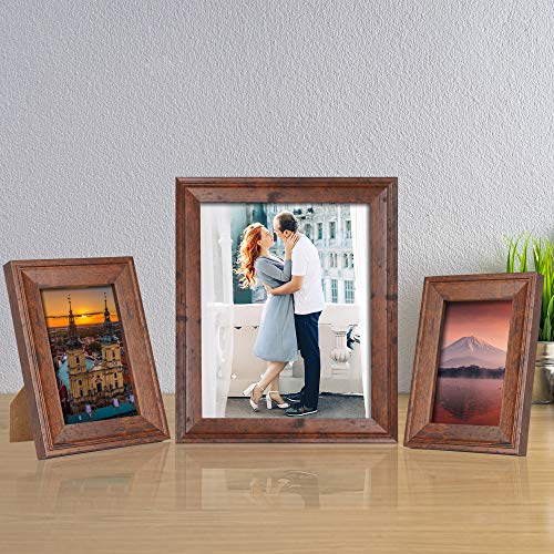 Image of iRahmen 8x10 Picture Frame Set of 4, Brown Rustic Vintage Photo Frame with Real Glass, 8 x 10 Frames for Wall Mount and Tabletop Display