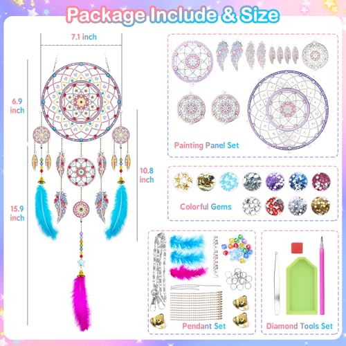 Basteln Mädchen 5 7 8 10 Jahre Geschenkideen, Geschenke für Mädchen 6 9 11 12 Jahre Diamond Painting Kinder Traumfänger Bastelset Kinder ab 6 Jahre Sonnenfänger Spielzeug Geburtstagsgeschenk Windspiel