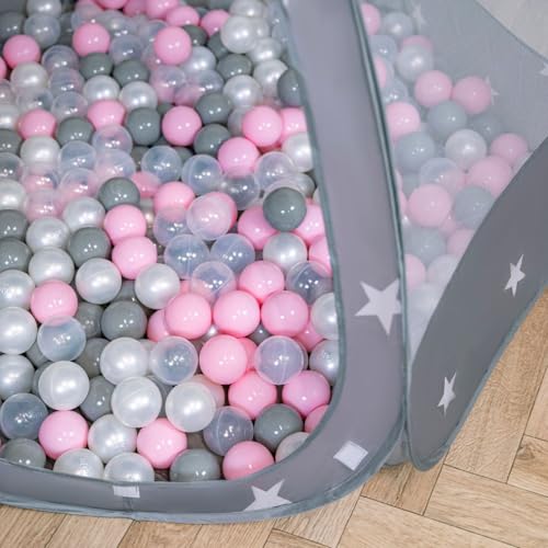 Selonis Baby Spielzelt Mit Plastikbällen Zelt 105X90cm/100 Bälle Plastikkugel Kinder, Grau:Perle-Grau-Transparent-Puderrosa