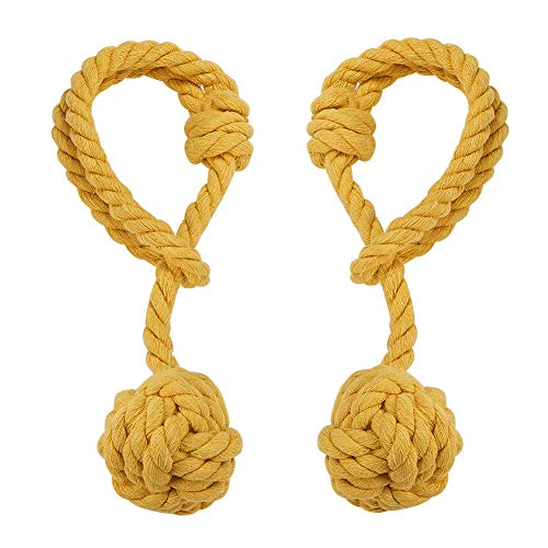 INCREWAY Hand Knitting Window Curtain Tiebacks,Decorative Window Curtain Tie,Cotton Rope Holdbacks with Single Ball (1 Pair, Yellow)