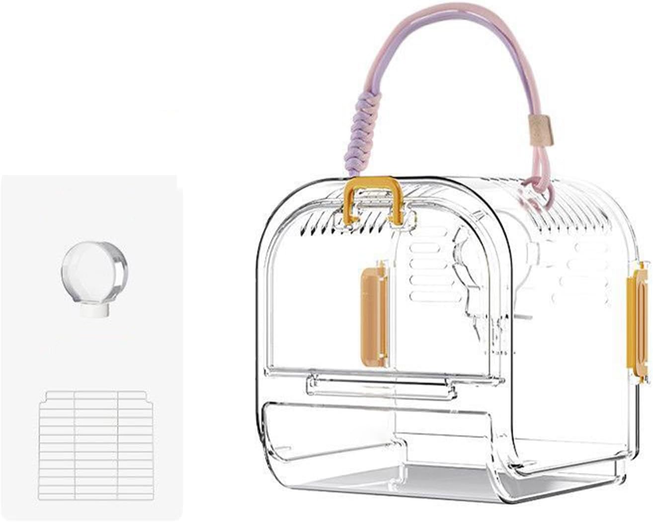 Portable Small Bird Travel Carrier Cage, Clear Acrylic Bird Cage with Shade Cover, Lightweight Bird Travel Carrier for Parrots Parakeets Cockatiels(B)