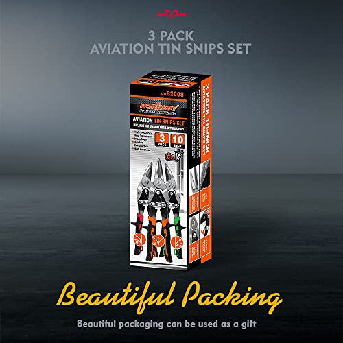 HORUSDY 3 Pack Aviation Tin Snips Set, 10 Inch Metal Straight Cut, Left Cut, Right Cut for Cut Sheet Metal, Chrome Vanadium Steel - Image 8