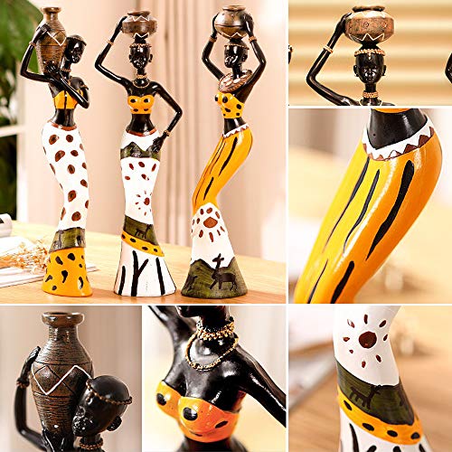 Rayberro 3 Pack African Sculpture,7.5" Women Figure Girls Tribal Lady Figurine Statue Decor Collectible Art Piece Human Decorative Home Black Figurines Creative Vintage Gift Crafts Dolls Ornaments