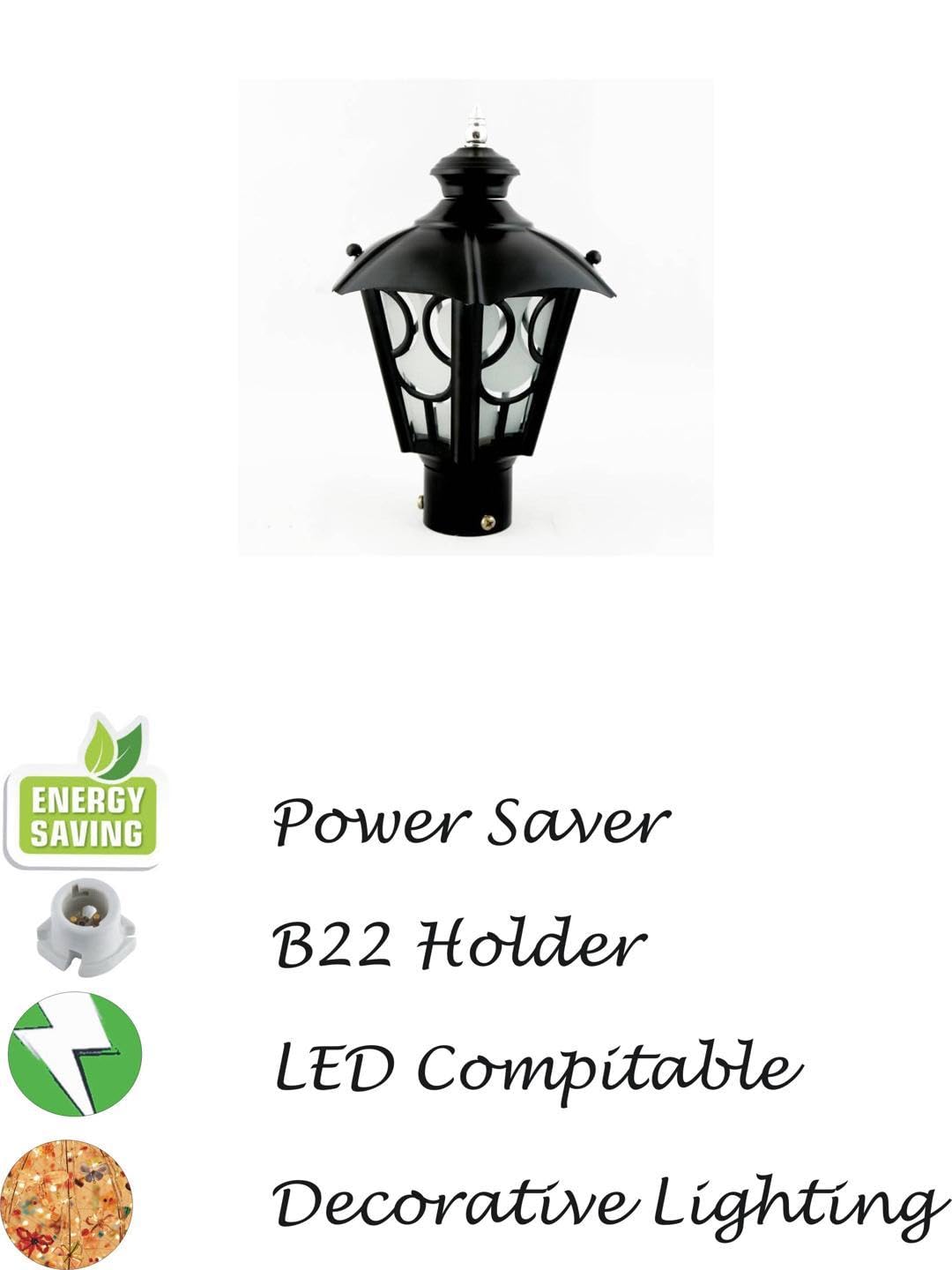 1st Time Attractive & Stylish Waterproof Outdoor Gate Lamp - Black & White, 18 x 21 x 28 CM, Perfect for Garden, Lawn, and Outdoor Lighting 2
