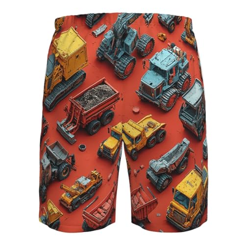 Men's Swim Trunks Quick Dry Board Shorts Beach Bathing Suits - Construction Vehicle Retro4