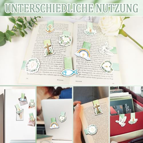 Christliche Magnetische Lesezeichen – 9er Set, Kleine Geschenk zur Erstkommunion, Kommunion, Konfirmation, Firmung, Taufe & Ostern, für Mädchen & Jungen, als Mitgebsel oder Gastgeschenk