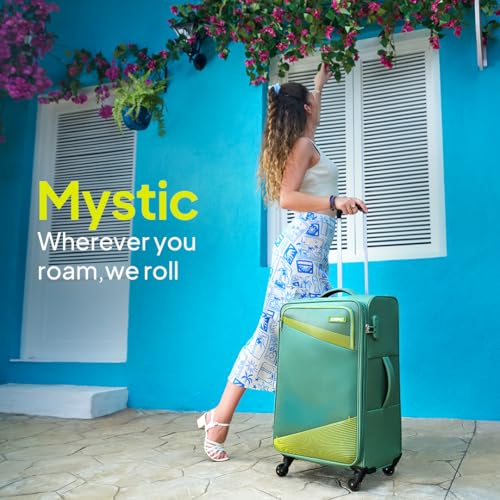 Image of American Tourister Mystic | Cabin Trolley Bag (58 cm) | 360 4 Wheel Travel Luggage | 1 Compartments | Soft Luggage Polyester Expandable Suitcase | Combination Lock | 3 Years Warranty | Piquant Green