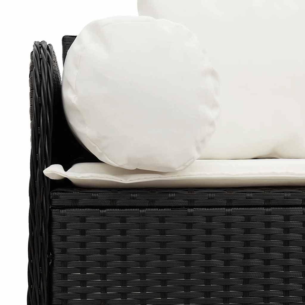Divano da Giardino a 3 Posti con Cuscini Nero in Polyrattan,Divano da Giardino da Esterno,Divani da Giardino,Arredamento da Giardino-4104172