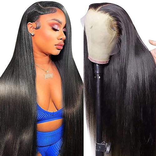 RXY 13x6 Echthaar Perücke Straight HD Lace Front Wig Human Hair 100% Brasilianisches Perücken Echthaar Damen mit Babyhaar Glueless Wigs 16 Zoll(41cm) – Bild 3