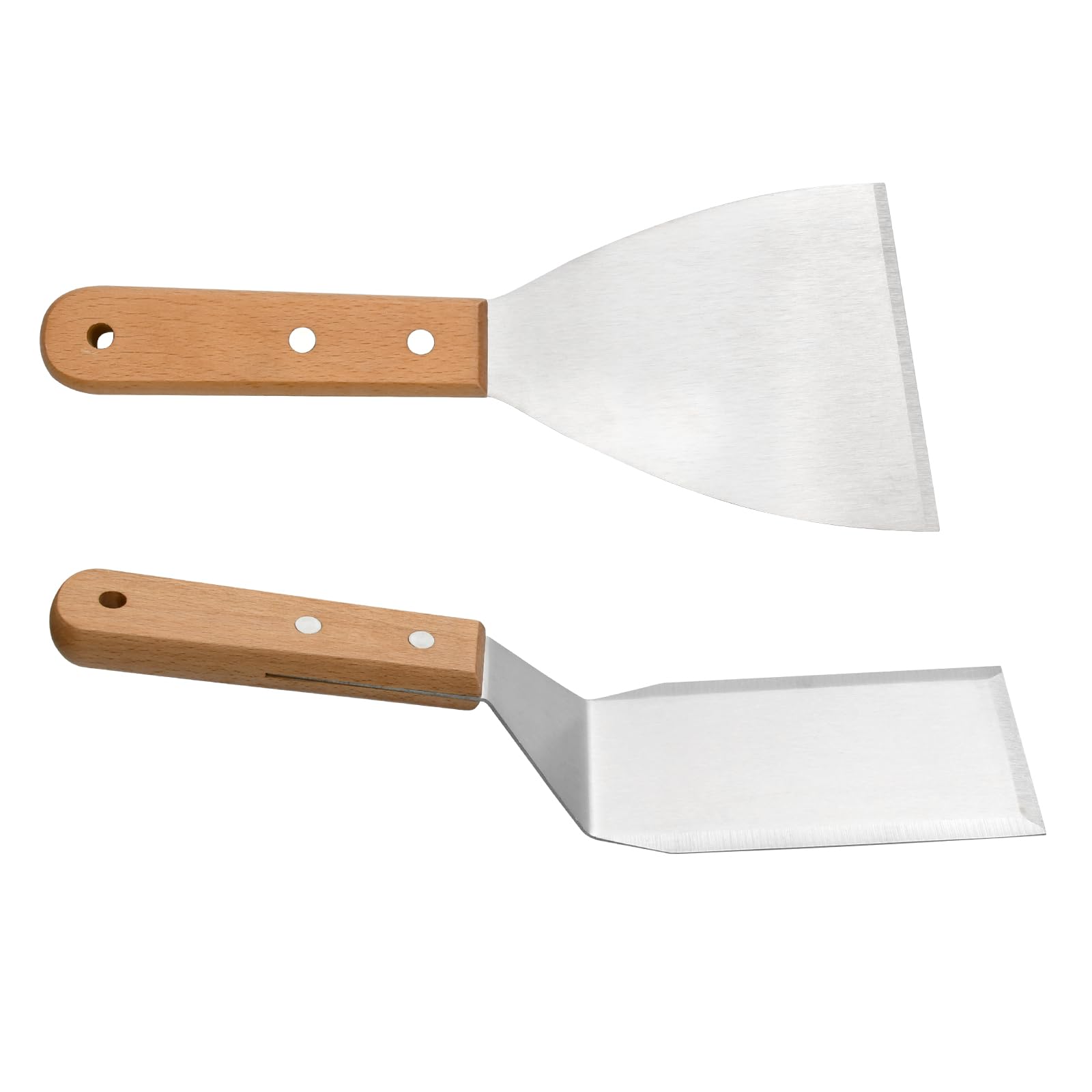 2 Pieces Stainless Steel Spatula Stainless Steel with Wooden Handle Metal Spatula Heat-Resistant Rust-Resistant Griddle Scraper for Grilling, Burgers, Frying, and Cooking
