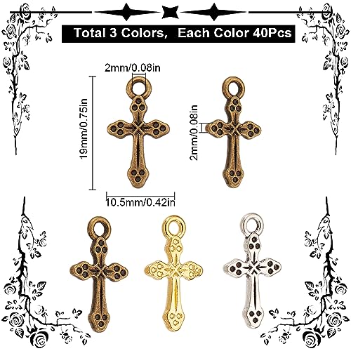 SUNNYCLUE 1 Box 120Pcs 3 Styles Alloy Cross Charms Bulk Gold Cross Charm Silver Tibetan Rosaries Holiday Small Center Crosses Dangle Charm for jewellery Making Charms DIY Necklace Earring Adults Craft - Image 2