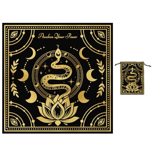 GLOBLELAND 23.6" Snake Moon Phase Tarot Cloth with Tarot Bag for Reading