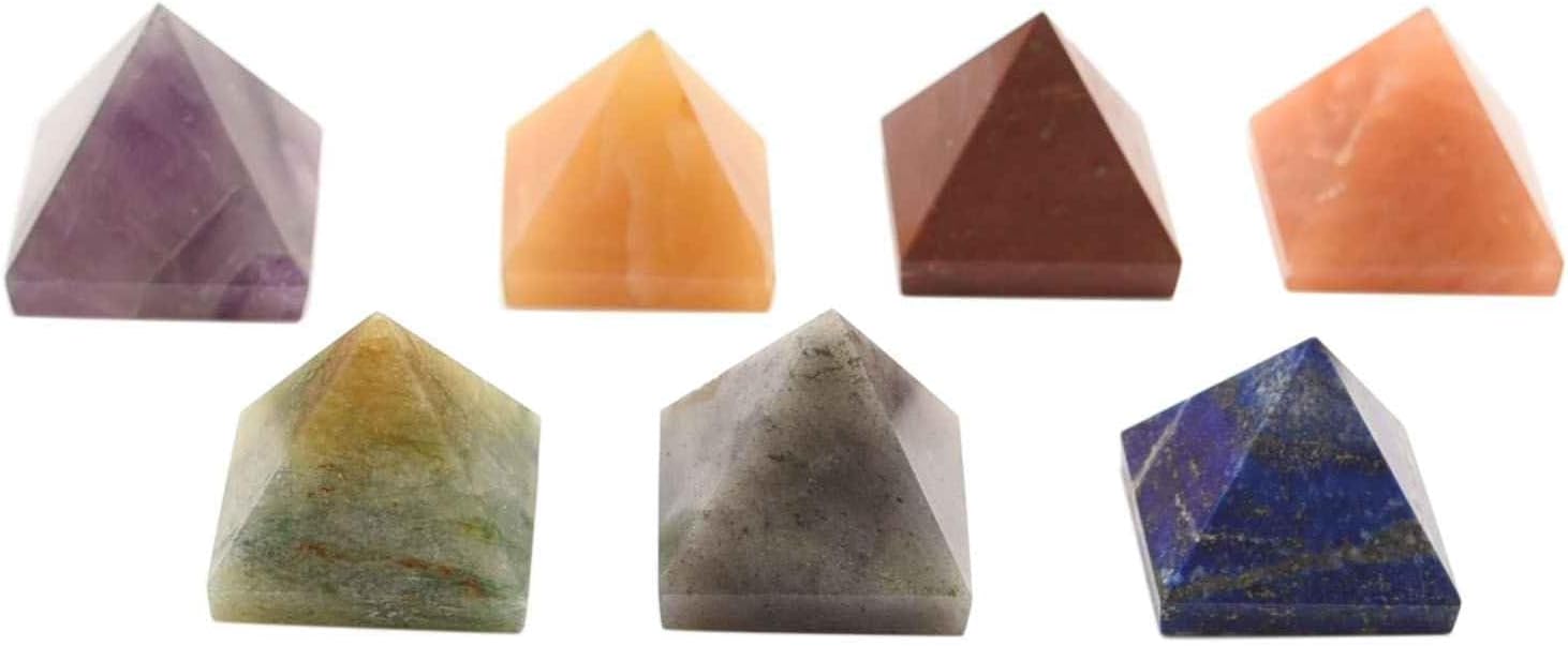 Blessfull Healing Engraved Pyramid Shaped Chakra Stone Set of 7 (Seven Chakra) Pyramid