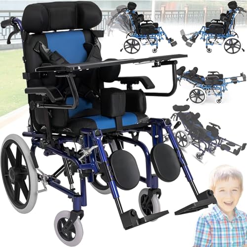 Wheelchair for Children & Adults with Cerebral Palsy,Foldable Wheelchairs with Tableware Height Fully Reclining Wheelchair,Child Support 165Lbs