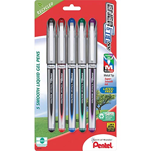 Pentel ENER-GEL NV Bolígrafo Gel Líquido Línea Media 5 Unidades