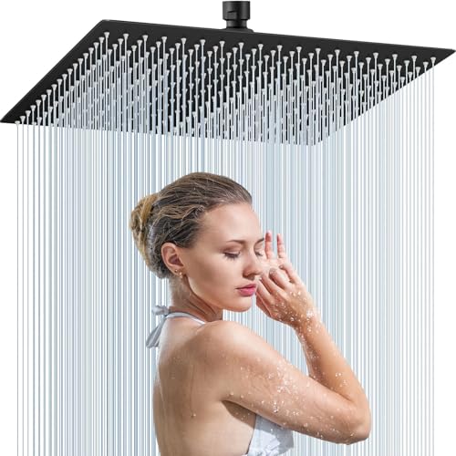 Moshiqgaol Tête de Douche Carré en Acier Inoxydable 30 x 30CM, Pommeau de Douche Haute Pression avec 144 Buses en Silicone Anti-Calcaire, Rotation 360°,...