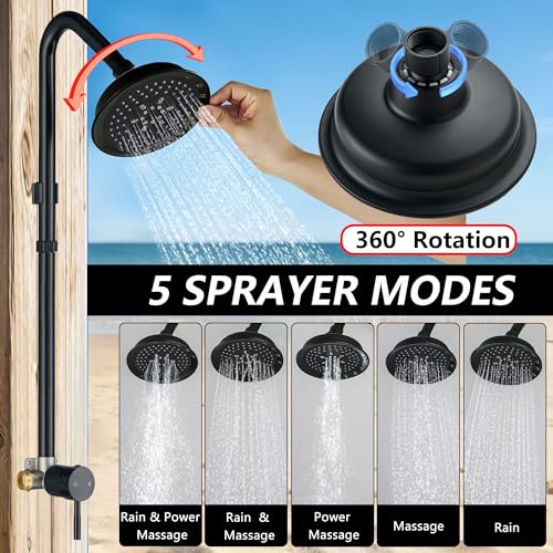 Kit de ducha exterior, grifería con acabado negro mate, manejo de una sola perilla, ducha para exterior con cabezal de 5 modos y alta presión para patio miniatura 4