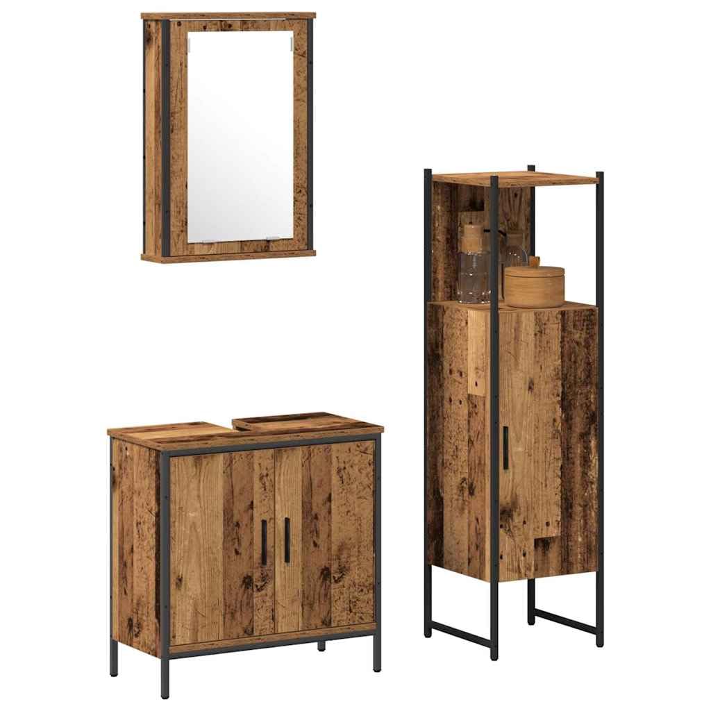 Zestaw mebli łazienkowych z szafką pod umywalkę, szafka z lustrem i wysoką szafką, brązowy materiał drewnopochodny 33 x 33 x 120,5 cm, montaż ścienny do łazienki i toalety dla gości, z miejscem