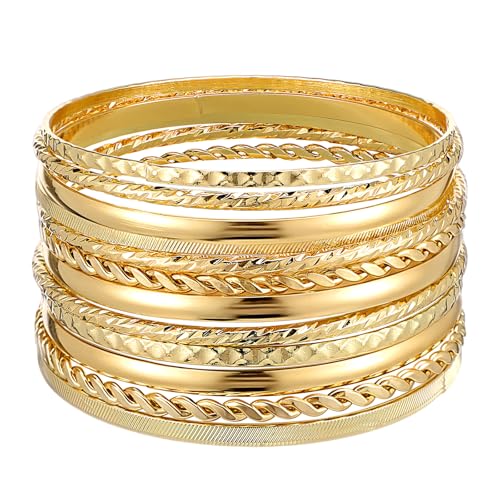 Yolev 12 Stuck Gold Armreif Indischer Schmuck Armband Set Teen Girls Punk Stapelbares Strukturiertes Armreifen Damen Braut Hochzeit Party Indianer Schmuck