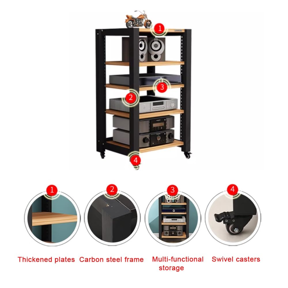 Supporto per lettore CD a 4 ripiani con ruote, regolabile o Tower, armadio per CD, legno h (teak, 60 x 50 x 85 cm) - Design moderno, salvaspazio Sto
