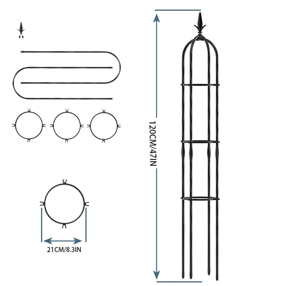 Ogrodowa krata dla pnączy, Kratka ogrodowa Obelisk, czarna, lekka wieża na rośliny, idealna do użytku wewnątrz i na zewnątrz – 47, 63, 71, 75 cali wysokości(8.3" Dia. X 47"h)