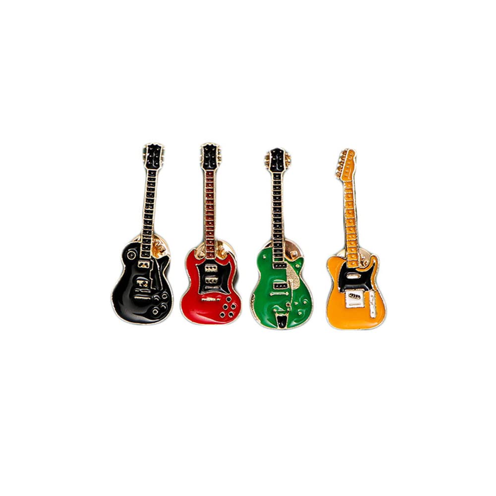 AAWFHRIETVMFAM 4 Pcs Electric Guitar Brooch Pins Set - Enamel Alloy Musical Instruments Badgesn Retro Lapel Pins for Backpacks Jackets Clothes - Guitar Brooch Pins Gift for Music Lovers