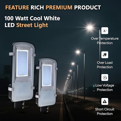 Image of Forus 100W LED Street Light with Clamp, IP66 Waterproof Outdoor LED Street Light, High Lumen 12000lm Cool White, Aluminium Body for Road, Parking Lot, Garden & Industrial Outdoor Lighting (1 Pc)