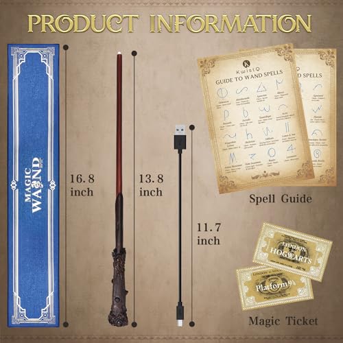 Kwistq Magic Wand Magic Wand Rechargeable Illuminating Toy for Kids, Wizard Cosplay Accessories with Spell Guide and Gift Box (Tree)