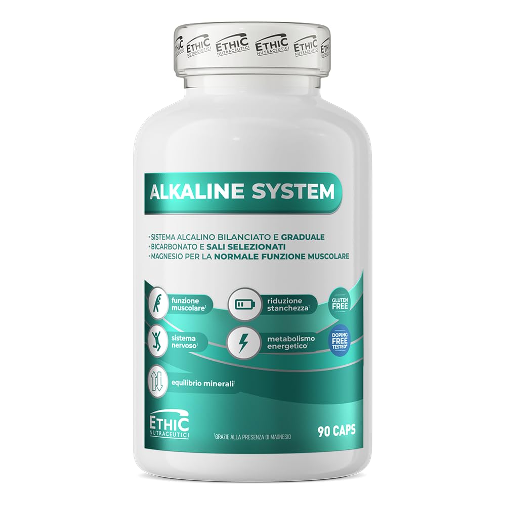 Alkaline System Ethic Nutraceutici – Sali alcalini con Sodio, Potassio e Mg in cps vegetali – Supporto all'equilibrio acido-​base², funzione muscolare¹ ed equilibrio elettrolitico – 90 cps Gluten Free