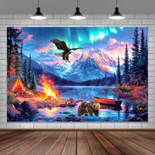 Fondo fotográfico azul 7x5ft para camping y aventura miniatura 4
