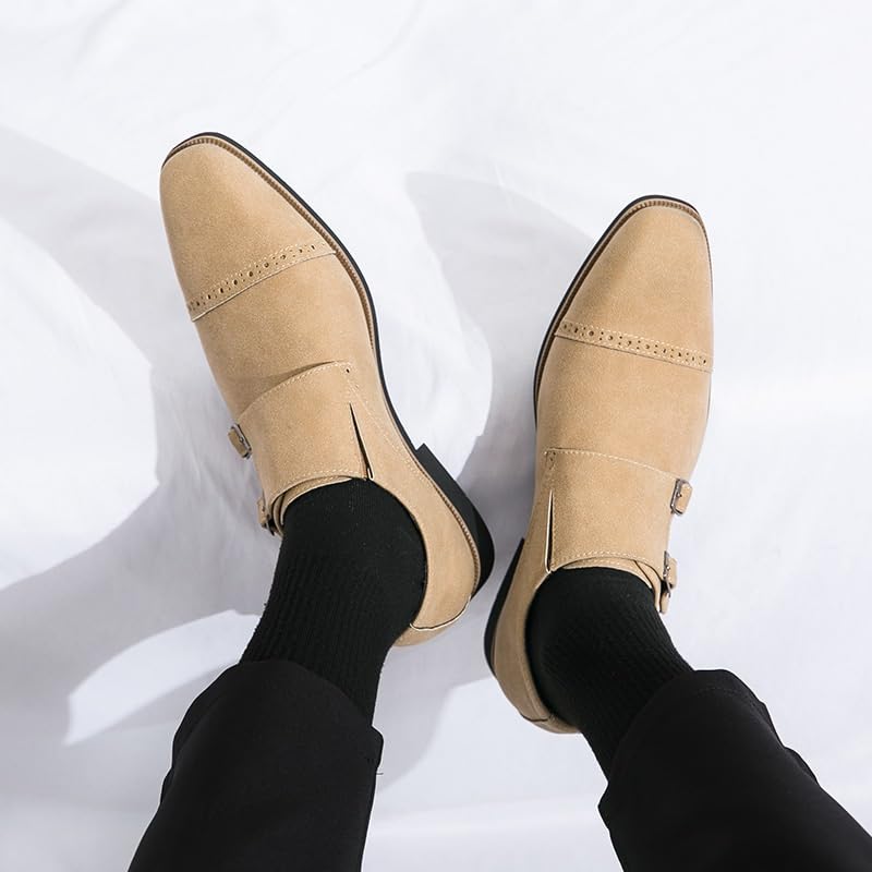 Formal Oxford Double Monk Shoes for Men's Anti-Slip Rubber Sole Slip Resistant Block Heel Office Business Plain Toe Suede Leather Slip On Vintage3