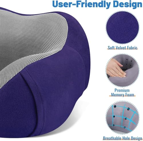 Image of CloudBliss Travel Pillows for Airplane, 2 Pack Memory Foam Neck Pillows for Travel, Compact Neck Pillow for Long Flight, Car & Office, Plane Accessories with Eye Mask, Earplugs, Carry Bag, Black &Navy