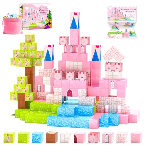 Image of Hiwawind Updated Princess Magnetic Blocks for Girls, Princess Castle Magnetic Building Toys, STEM Montessori Sensory Toys for Toddlers 3-4 5-6 7-8, Creative Birthday Gifts for 3+ Year Old Girl