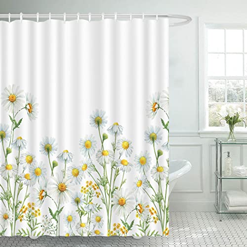 Cyrekud 72" X 72" White Daisy Floral Shower Curtain Farmhouse Floral Spring Bathroom Set Rustic Holiday Home Bath Bathtub Decor Durable Fabric Machine Washable With 12 Hooks #TOP1