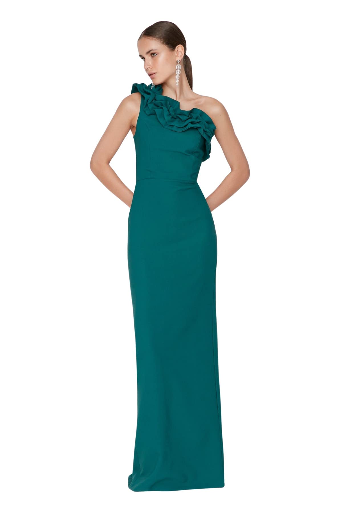 Trendyol FeMan Maxi Shift Regular fit Woven Evening Dress Emerald Green