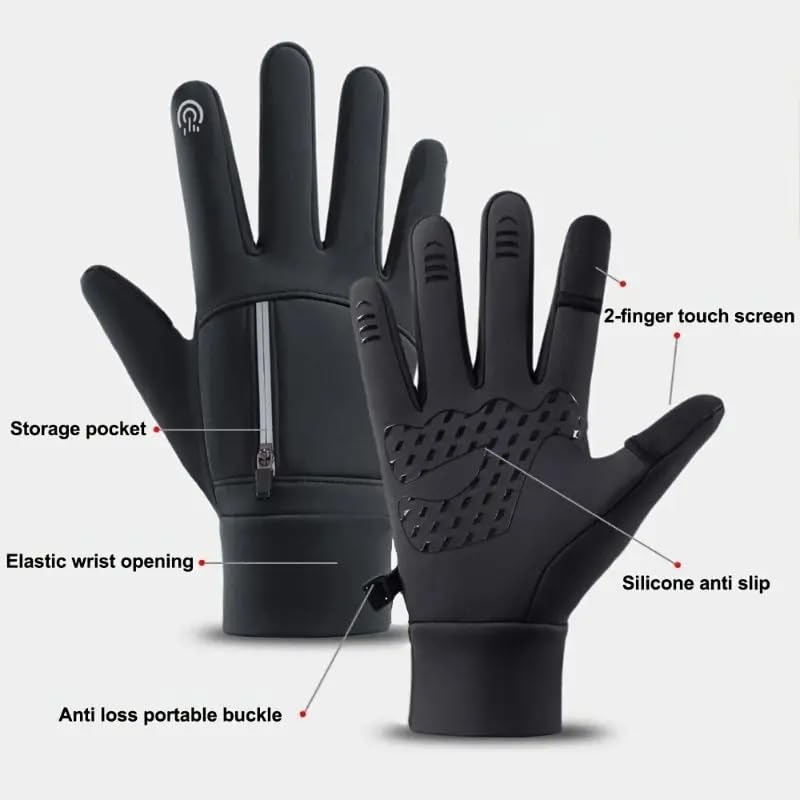 Image of Rider Gloves with Touch Screen, Winter Thermalware, Waterproof Material, Anti-Slip Silicon Design, Riding Gloves for Men & Women, Sports Glove for Work, Running, Cycling, Driving