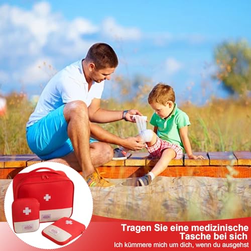 Medikamententasche, 3 Stück Medikament Tasche, Reiseapotheke Tasche, Medizin Aufbewahrungstasche, Tragbar Medikamententasche für Zuhause Schule Büro Outdoor Reisen Rot
