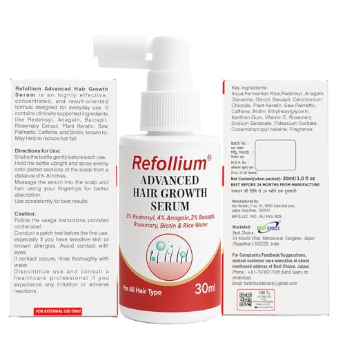 Image of Hair Growth Serum | Redensyl, Anagain, Baicapil, Caffeine, Biotin & Rice Water | Advanced Serum for Scalp | Controls Hairfall & Boosts New Growth | For Men & Women | 30ml (PACK OF 1)