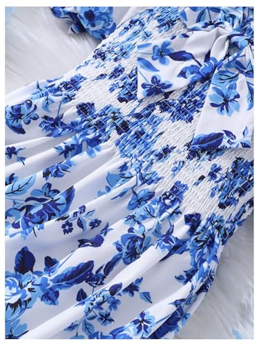 Verdusa Tween Girl's Boho Floral Puff Short Sleeve Dress Bow Knot A Line Ruffle Midi Dresses3