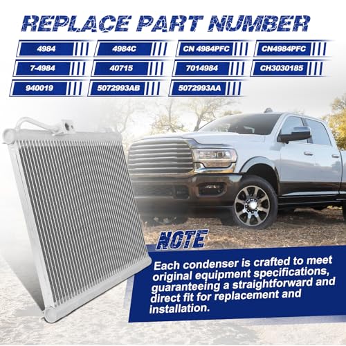 Image of Air Conditioning A /C Condenser Compatible with Dodge Ram 1500 2500 3500# 4984, 5072993AB, 5072993AA