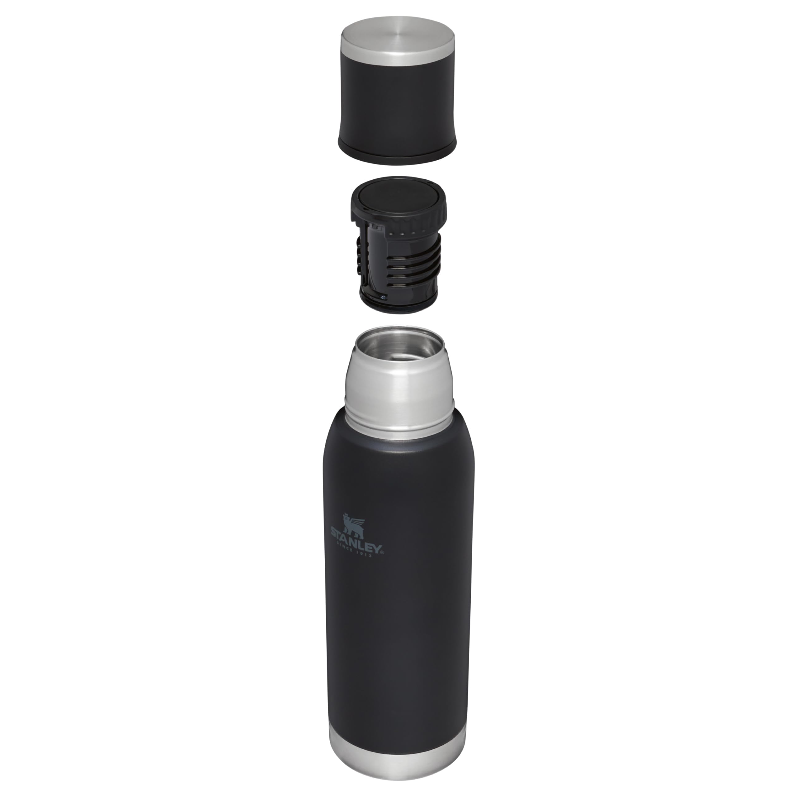 Stanley 1913 Adventure To-Go Thermosflasche 1.0L - Black | Hält 25 Std. heiß - 27 Std. kalt - Auslaufsicher - BPA-frei - Deckel dient als Becher